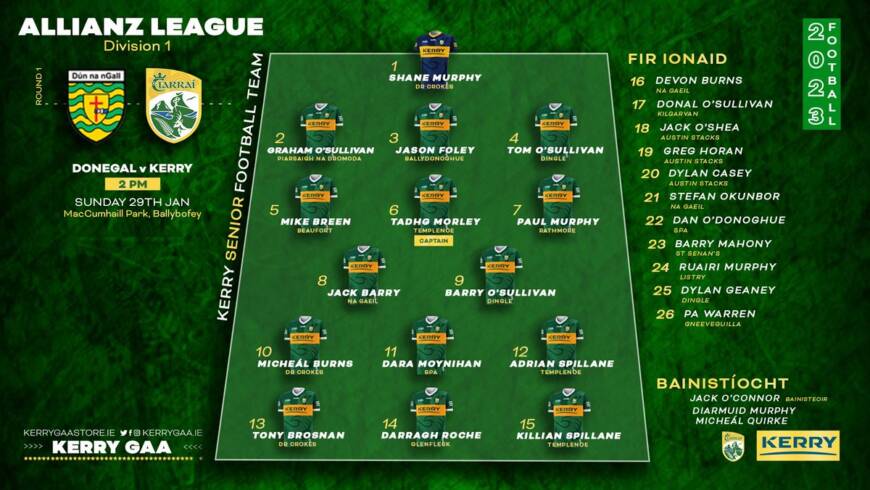 Kerry name team to face Donegal in Allianz League opener
