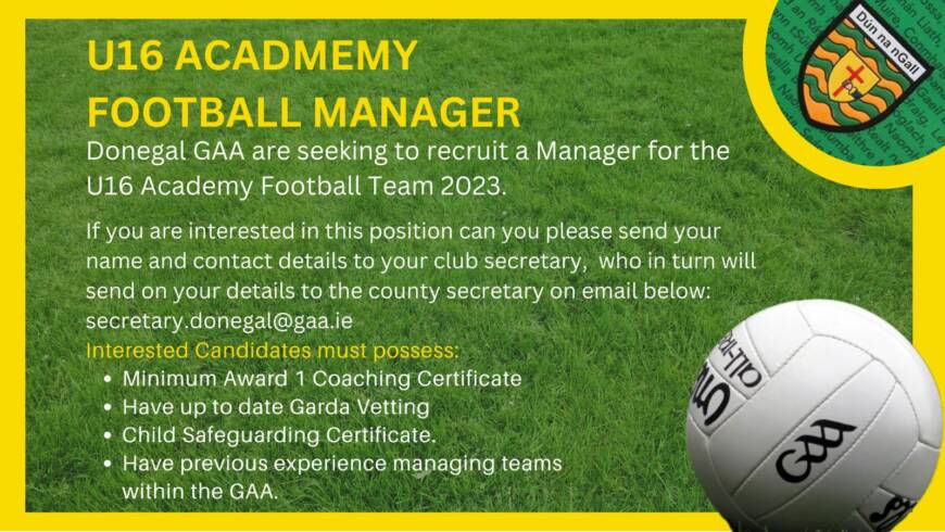 Donegal GAA seek U-16 Manager